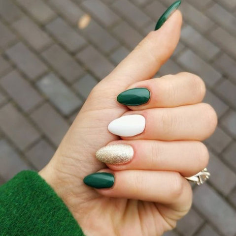 Female Hand with Glitter Green Nail Design. White Nail Polish Manicure  Stock Image - Image of manicure, female: 203451839