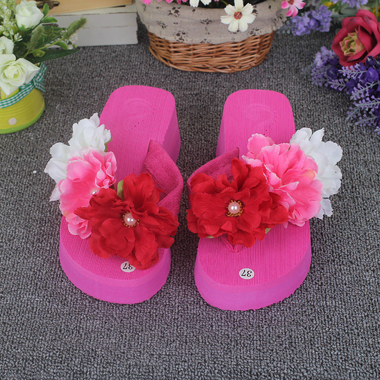 pink flower flip flops