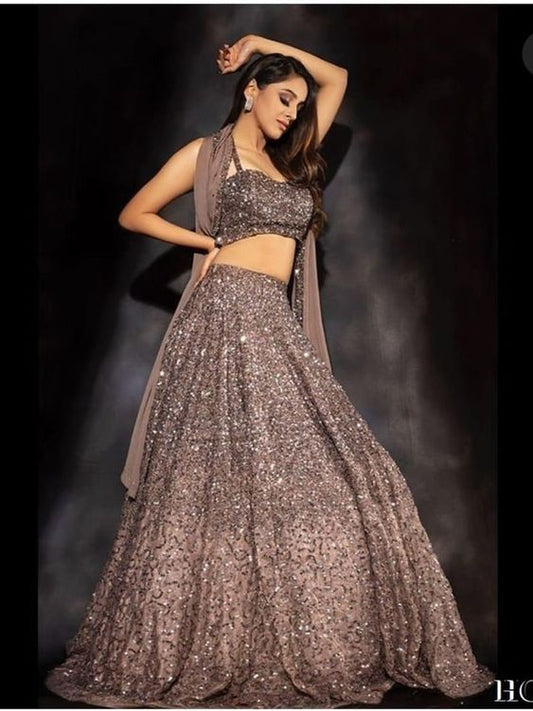 Cocktail Lehenga In Mauve Grey With Net Crystal SF88INSD – Siya