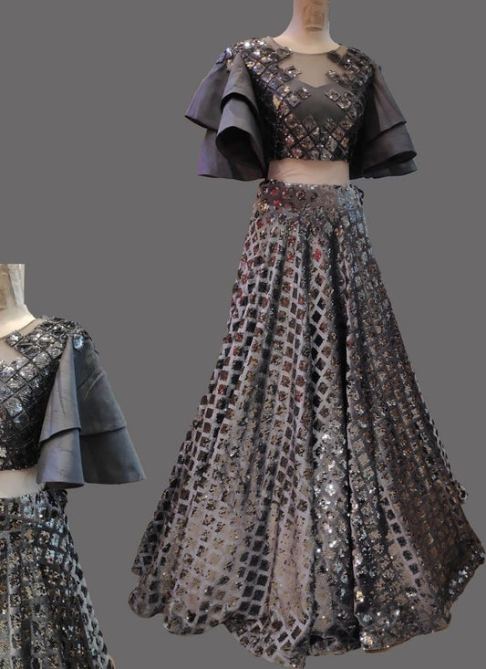 Cocktail Lehenga In Mauve Grey With Net Crystal SF88INSD – Siya Fashions