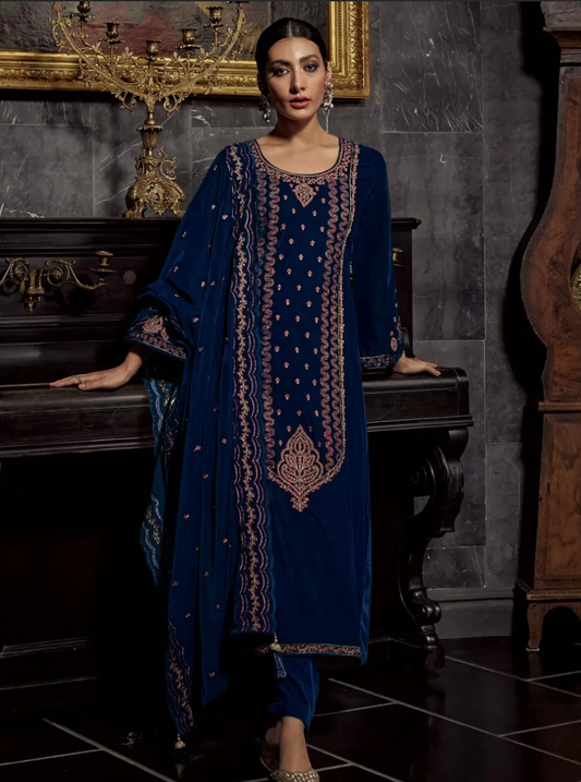 Blue Velvet Indian Sangeet Plus Size Palazzo Suit SFSTL22106