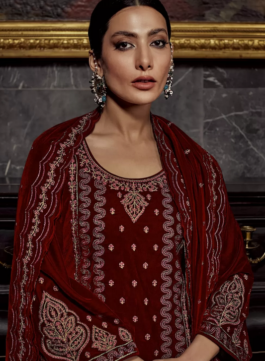 Brown Plus Size Velvet Indian Pakistani Palazzo Suit SFSTL22402 – Siya  Fashions
