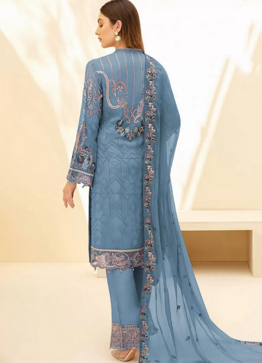 Blue Velvet Indian Sangeet Plus Size Palazzo Suit SFSTL22901 – Siya Fashions