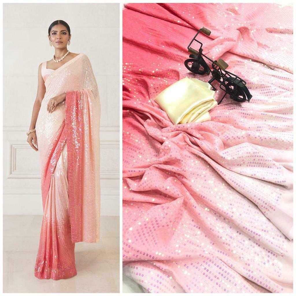 Pink Bollywood Sequined Reception Wedding Partywear Saree BOL1024 - Siya Fashions 