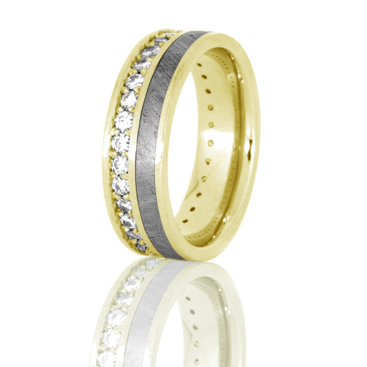 Perseus | Diamond Eternity Ring, Gibeon Meteorite Band in 14k Yellow Gold - DJ1012YG