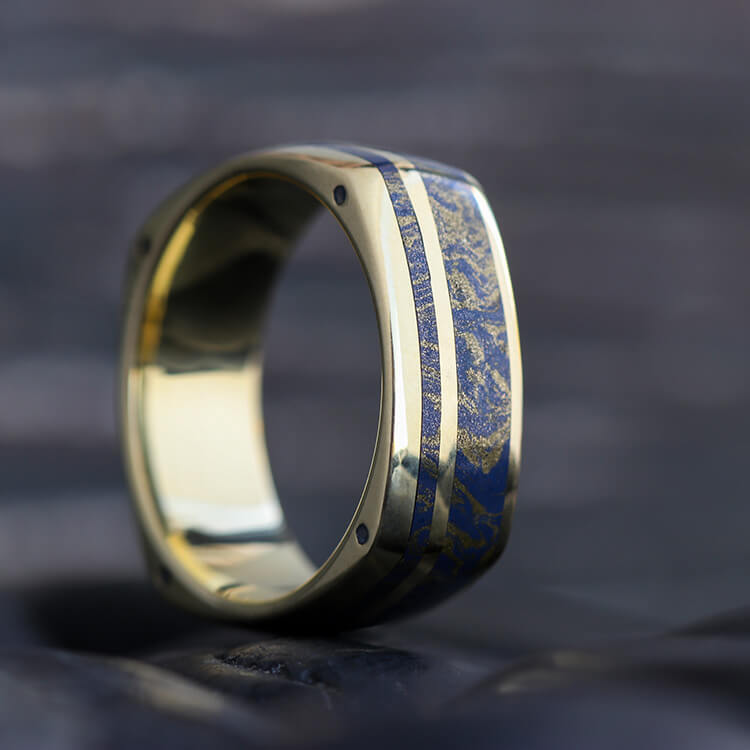 Delmore   Yellow Gold Square Ring with Lapis Lazuli Mokume - DJ1003YG