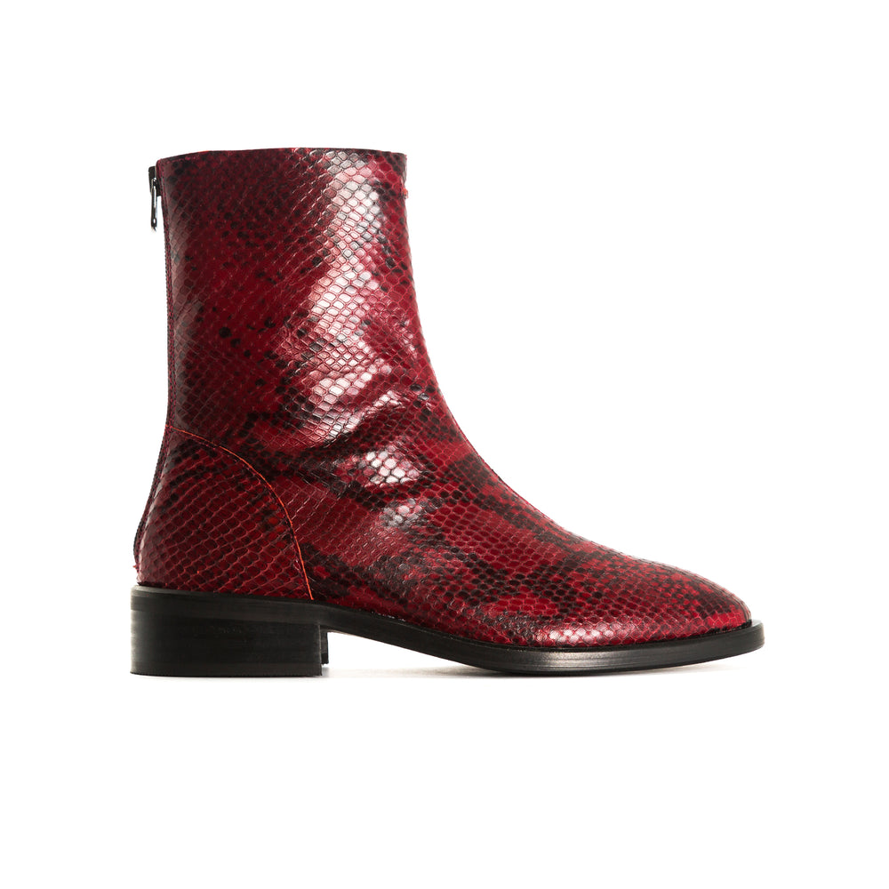 red snake ankle boots