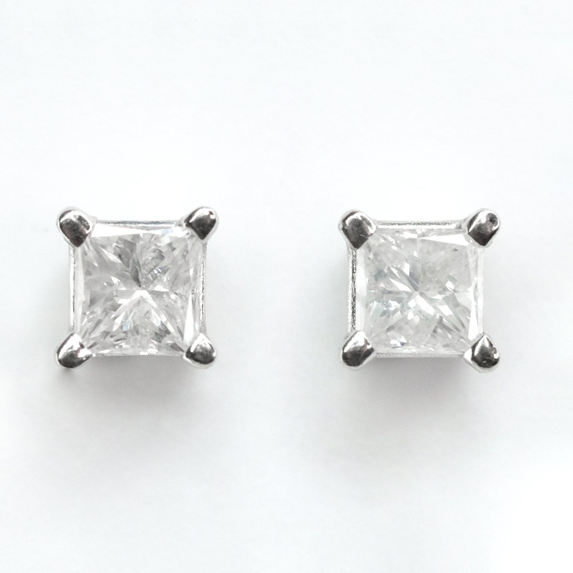 0 40ctw Princess Cut Solitaire Diamond Stud Earring In 14k White