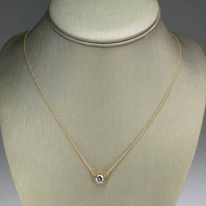 0 85ct Round Diamond Solitaire 18 Adjustable Bezel Necklace In 14k Yellow Gold Oaks Jewelry