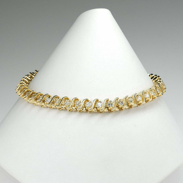 14K Gold S Link Tennis Bracelet with Round Diamonds