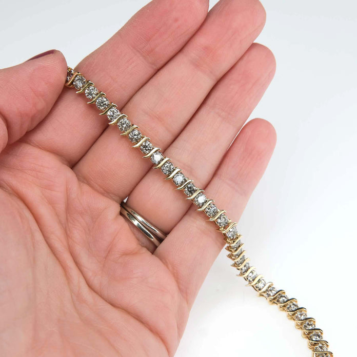 10K Gold S-Link Diamond Cluster Tennis Bracelet