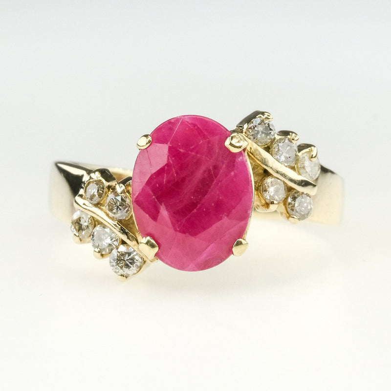 2.20ct Ruby & Diamond Accented Bypass Gemstone Ring Size 6.25 in 14K Yellow Gold Gemstone Rings Oaks Jewelry 