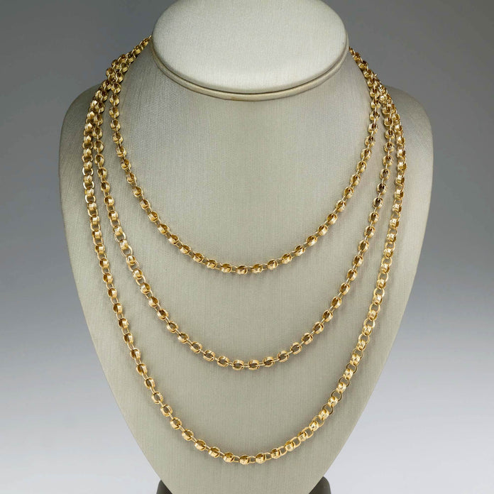 18K YELLOW DESIGNER GOLD ALTERNATING ROUND AND OVAL LINK CHAIN NECKLACE