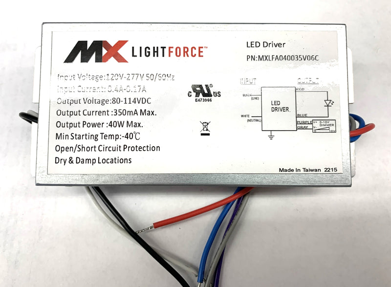 MXLFA040035V06C, 80-114V DC LED Driver ~ 350mA – MarVac Electronics