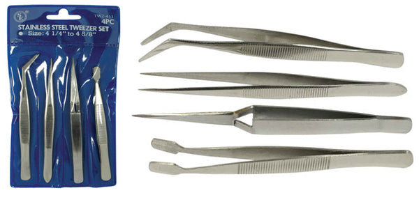 Stainless Steel Non-Magnetic Precision Tweezers with Very Fine Point Tips  for Microelectronics Applications, 4-3/4 Length