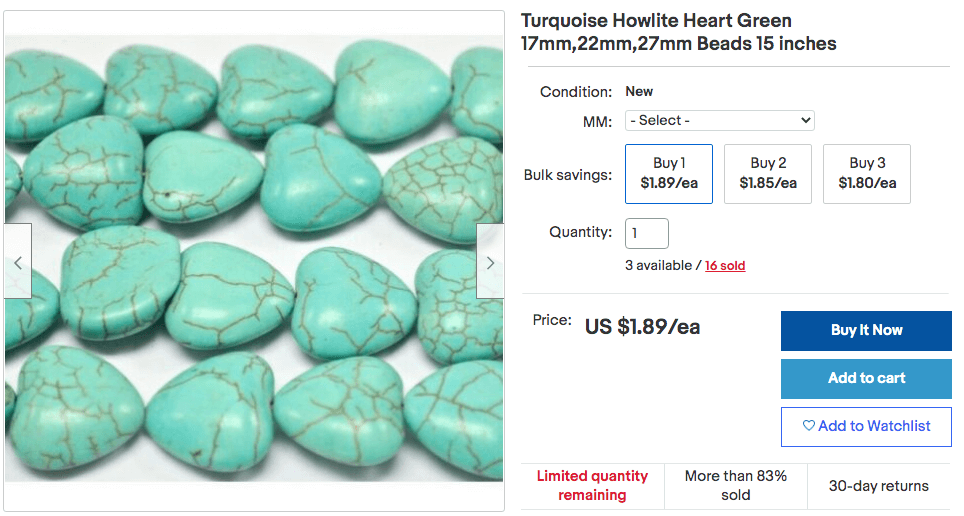 Fake turquoise listing on eBay marketed as Howlite turquoise