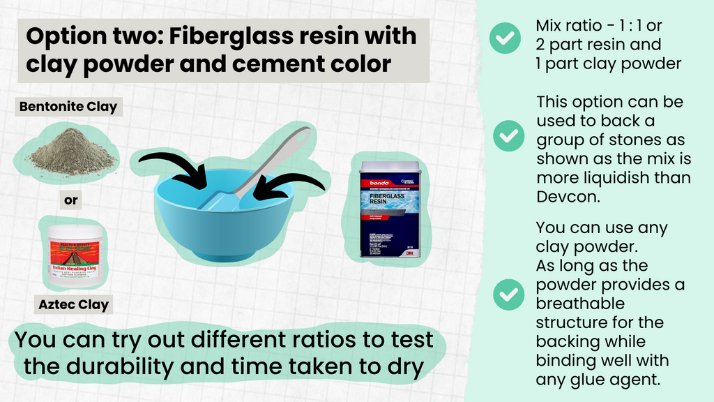 Using fiberglass resin with clay powder and cement color as backing material and how to do it