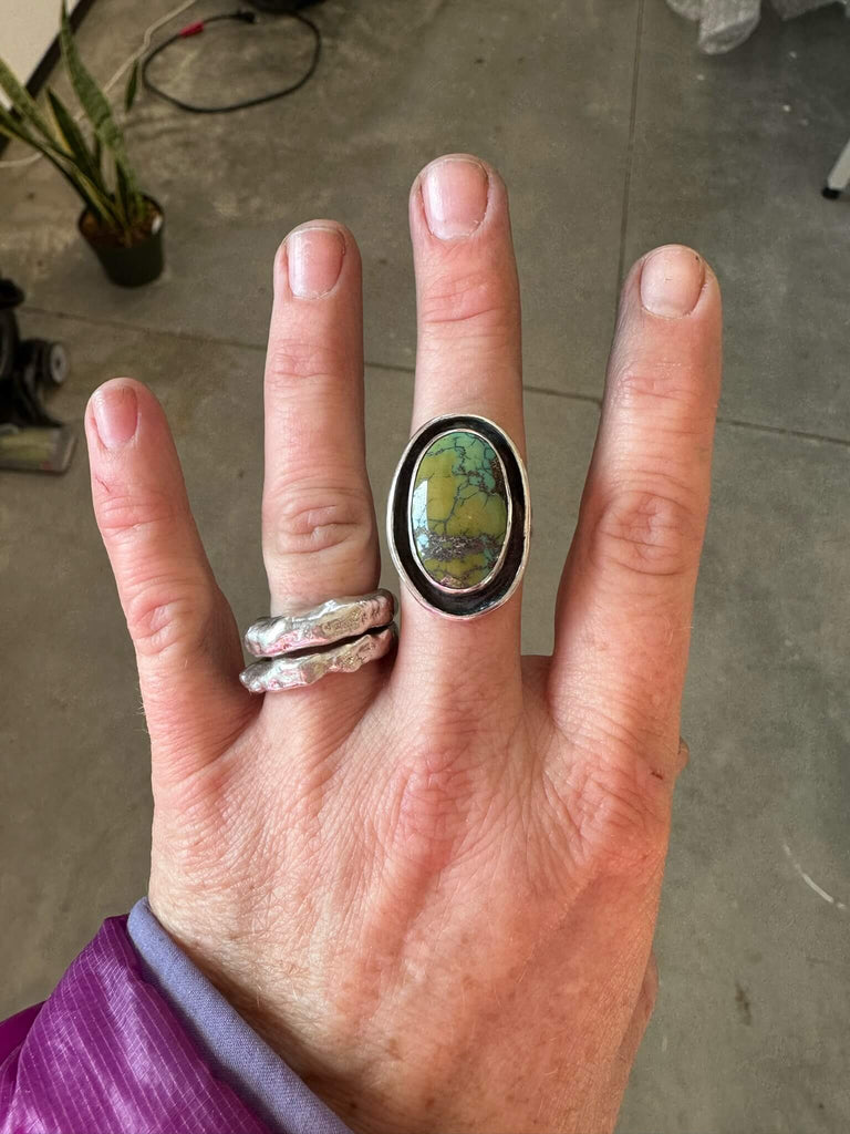 Handmade shadowbox turquoise ring by Annie Awe of @annie_awe_design on Instagram