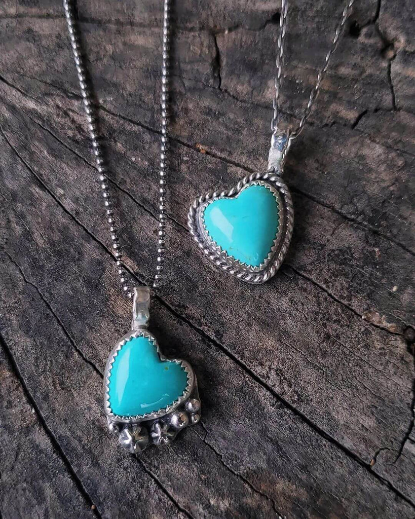 Turquoise Heart Pendants by @tb.ranchsilver