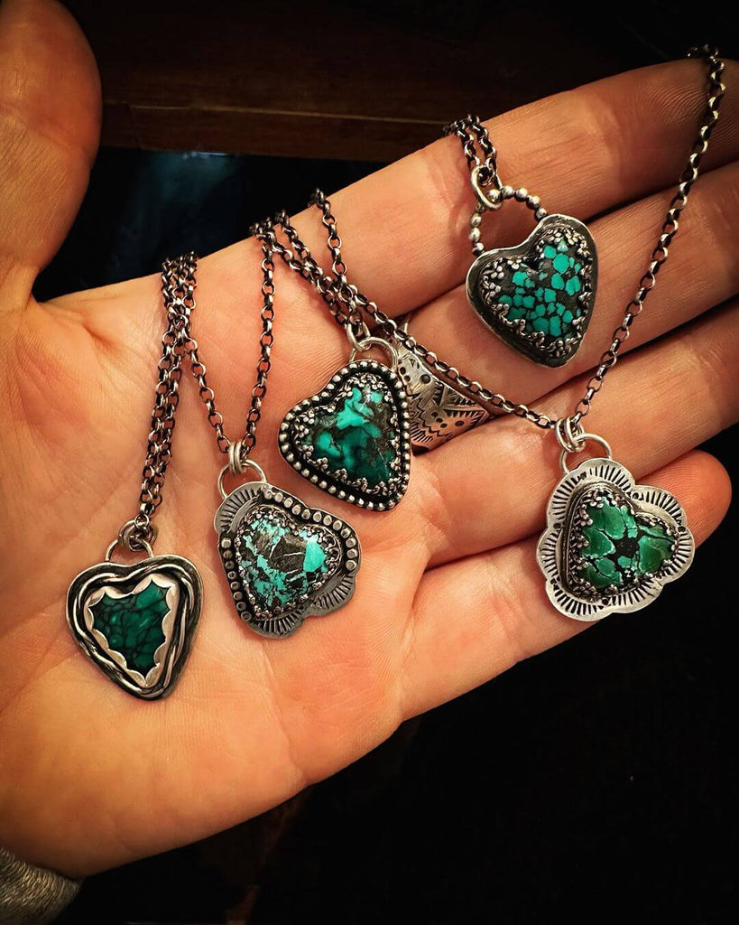 Turquoise Heart Necklaces by @thecharcoalandlace