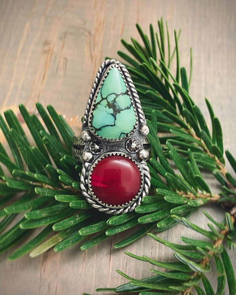 Rosarita and Turquoise Double-Stone Ring