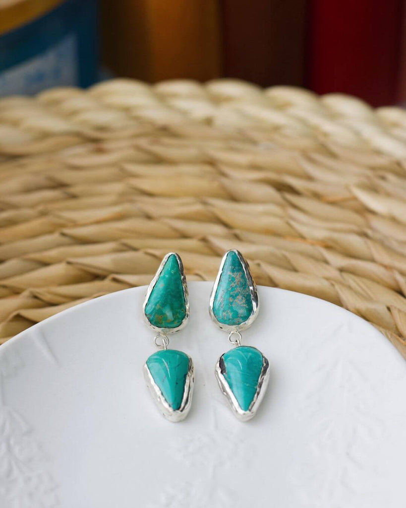 Double stone teardrop shaped turquoise earrings by @miteramade on Instagram 