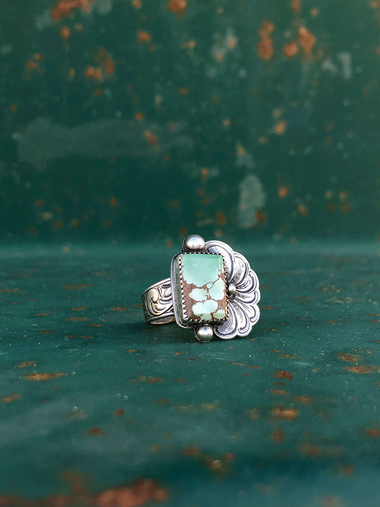 Genuine Turquoise Ring by Morgan Green of @morgangreensilver featuring a Turquoise Moose turquoise cabochon