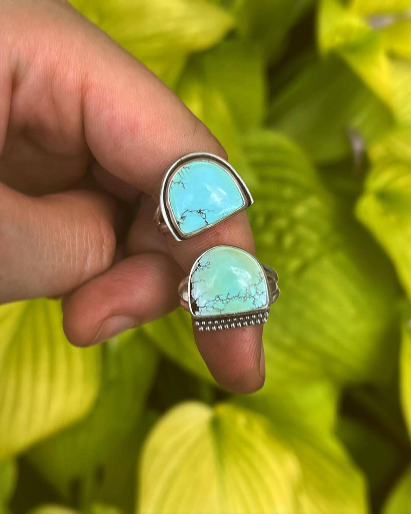 Half-moon turquoise rings by @rockyrita_jewelry on Instagram