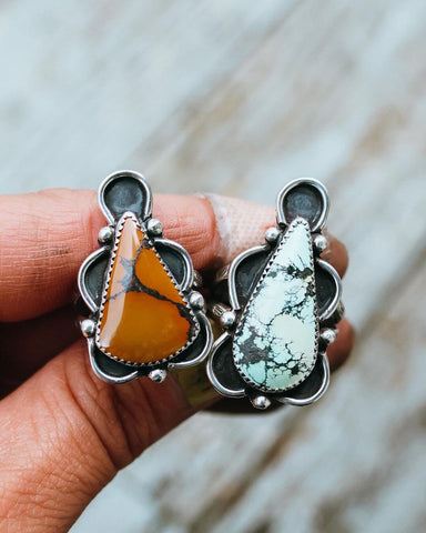 shield-shaped and teardrop-shaped turquoise ring by @wildfloweratheart_