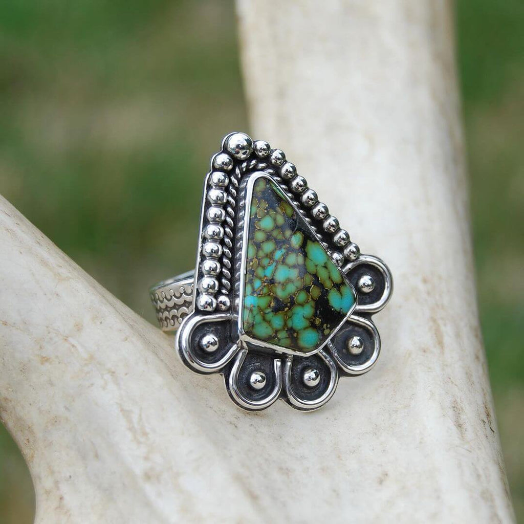 Shield-Shaped Turquoise Stone Southwest Bloom Ring by @circlingseadesigns