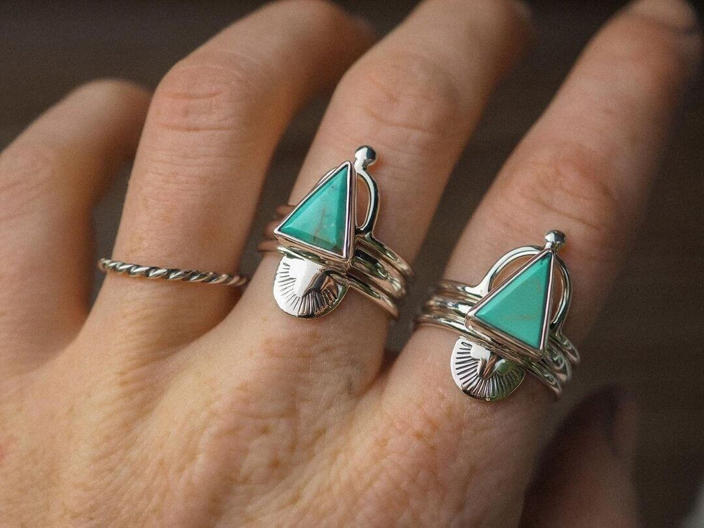 Triangle-shaped Turquoise Rings by @junijewelryco