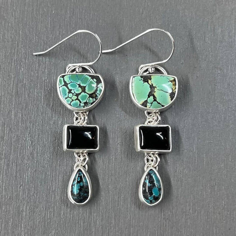 triple threat turquoise and black onyx cascade earrings by @bespokenjewelry