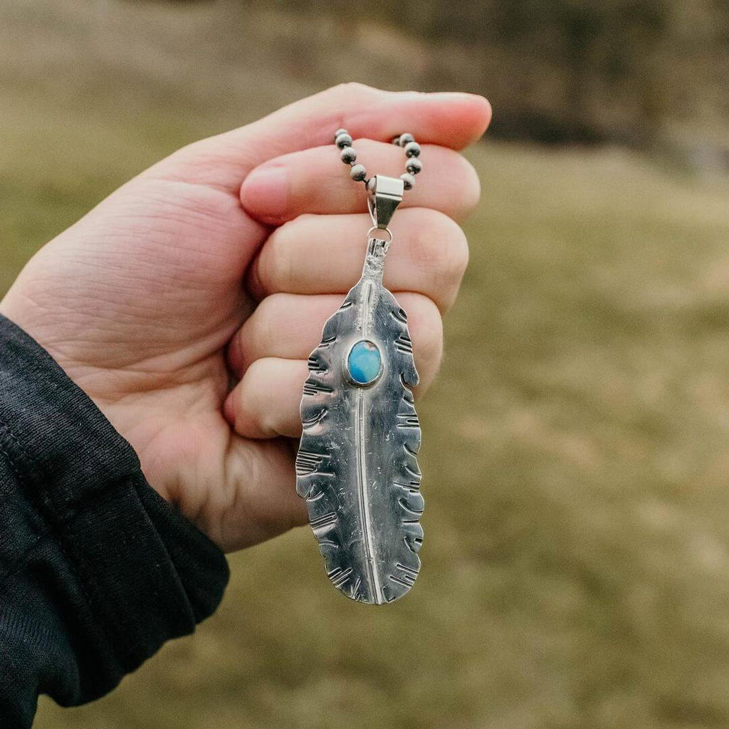 Turquoise Feather Pendant by @mountainbsilver