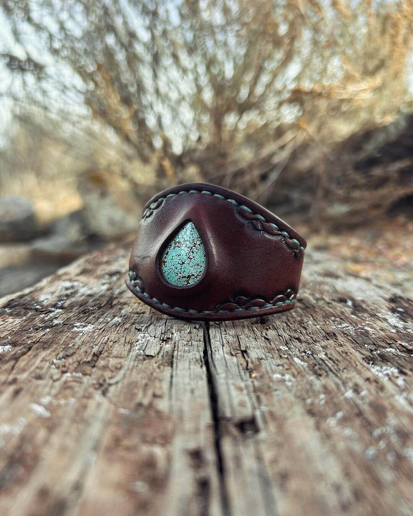 leather turquoise cuff by @windyravenleather
