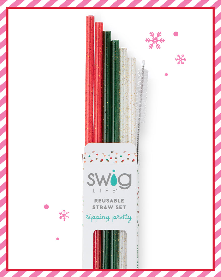 Christmas Glitter Reusable Straw Set - Swig Life 