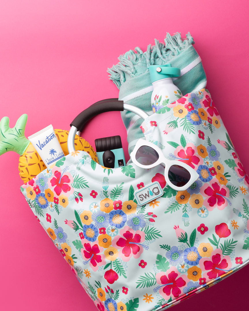 Swig Life Island Bloom Loopi Tote Bag with matching Flip and Sip Water Bottle