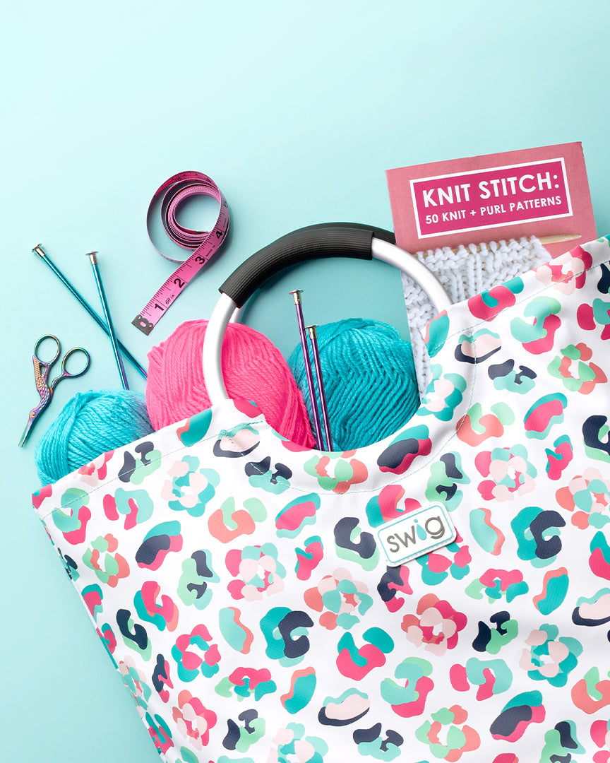 Party Animal Loopi Tote Bag with knitting supplies
