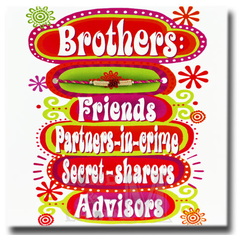 Celebrate the Unique Bond of Brotherhood with the "Brothers: Friends Partners-in-Crime" Raksha Bandhan Card - Main Image