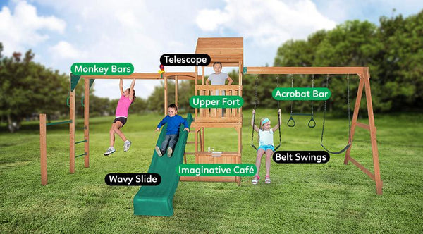 Coburg Lake Play Centre with Monkey Bars (Green slide) - Lifespan Kids - buy online Happy Active Kids Australia