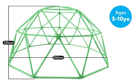 The vibrant 2.5m Dome Climbing Frame in Green from Lifespan Kids is an ideal addition to every Australian backyard.  Little ones between the ages of 3-10 will spend hours climbing, hanging and even covering with a sheet to make a cubby retreat!  Easily transportable around the back yard if necessary which is an added bonus.