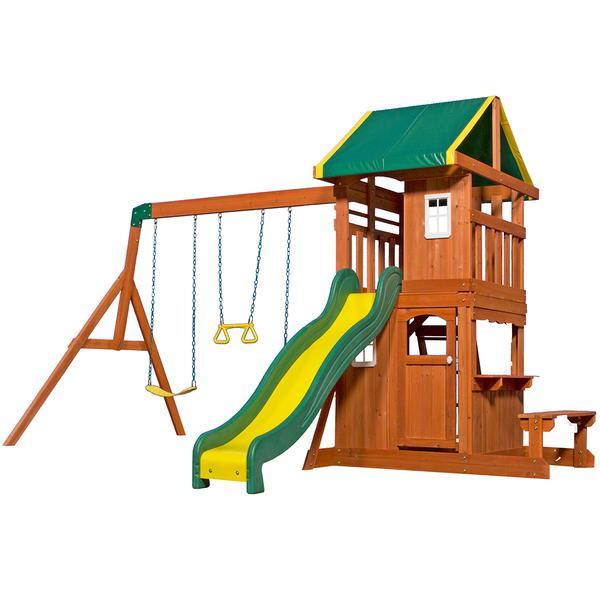 wooden swing set backyard