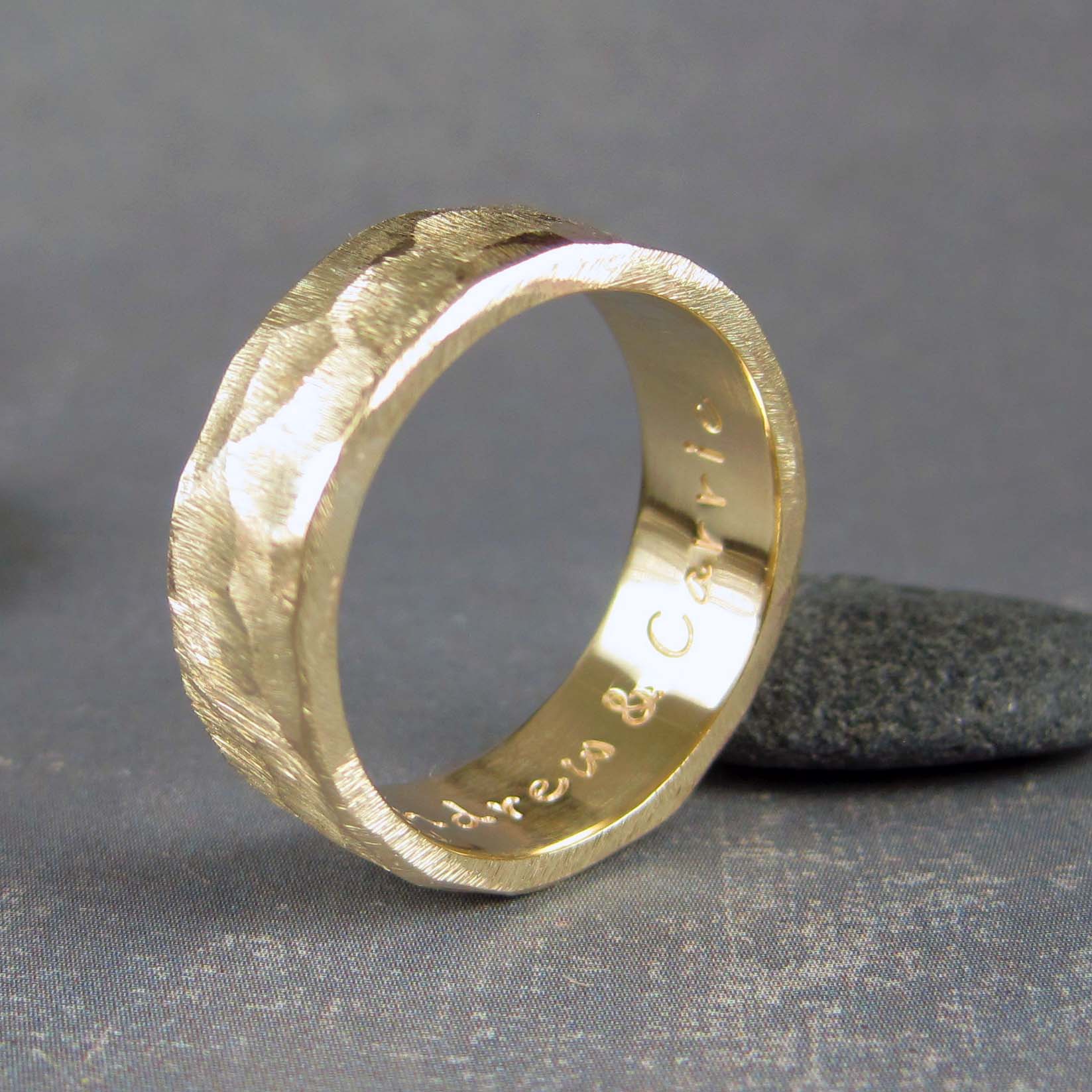 Rustic mens gold wedding band – Two Silver Moons