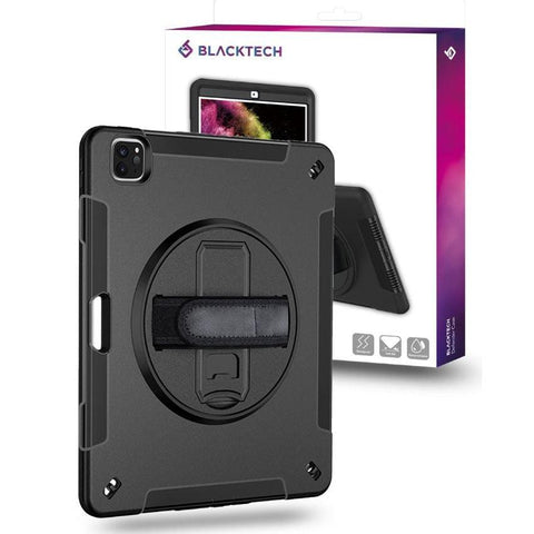 blacktech iPad case with kick stand and strap for holding in hand