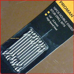 DRILL BITS HSS 3.2mm / 1/8INCH DOUBLE ENDED 10pce PACK - BRAND NEW.