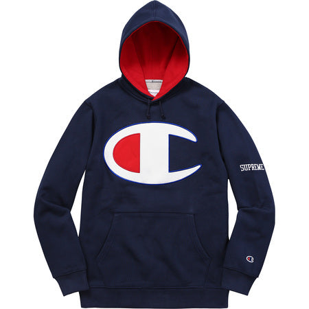 Supreme Champion Satin Logo Hooded Sweatshirt Navy – CURATEDSUPPLY.COM