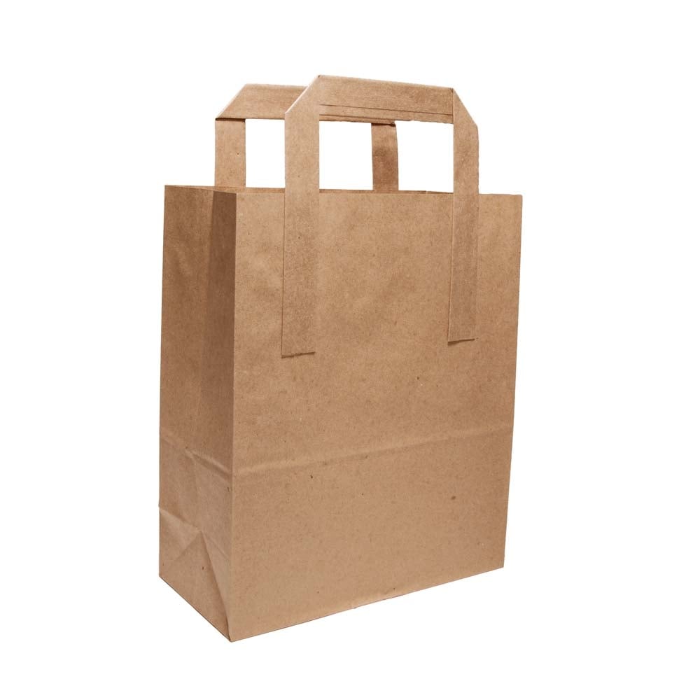Brown Paper Bag with handles |Takeaway |Greaseproof Bags|Small x 250 | Streetfood Packaging