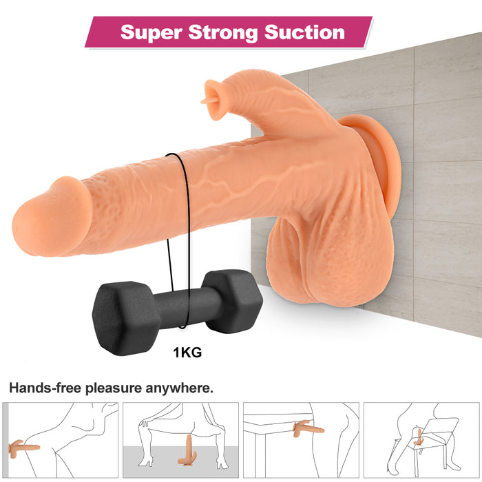 9.8" Realistic Vibrating Dildo with 5 Thrusting & 7 Licking & 360°Rotation & 7 Vibration Modes