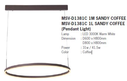 MSV-D1381C 1M SANDY COFFEE MSV-D1381C 1L SANDY COFFEE (Lampu Loket)- Delight Singapore