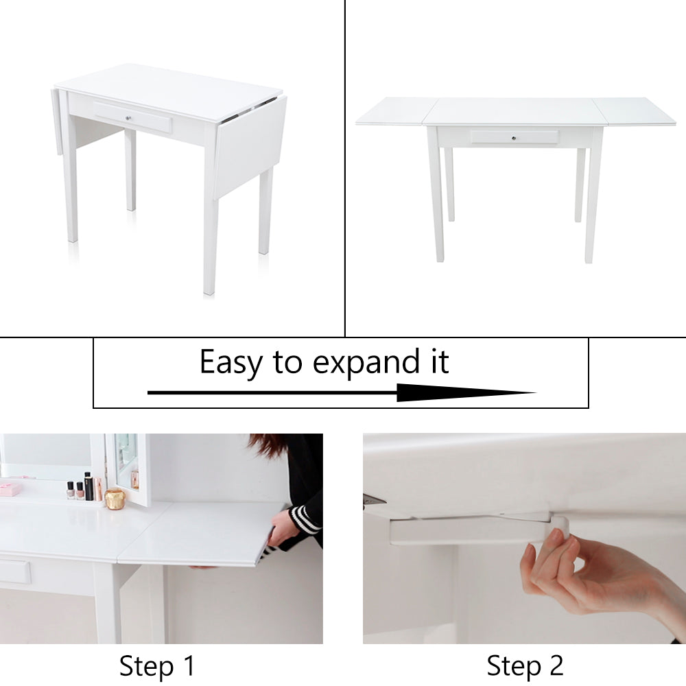 Makeup Vanity Desk With Drawer And Drop Leaf Chende White Wooden