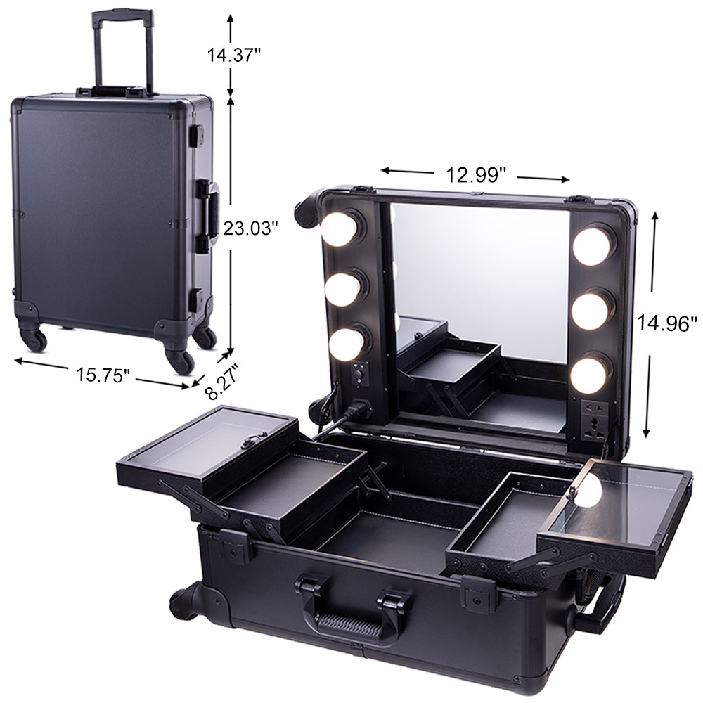 Chende Black Rolling Makeup Case Hollywood Vanity Set With Mirror Li Chende Hollywood Vanity Mirror